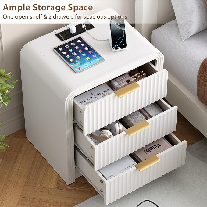 Decofy Fluted 3-Drawer Nightstand - Image 4