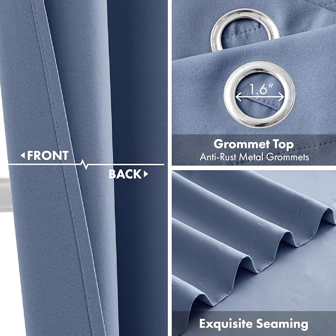 Short Denim Blue Blackout Kitchen Curtain W40 x L45 Inch 2 Panels | Thermal - Image 3