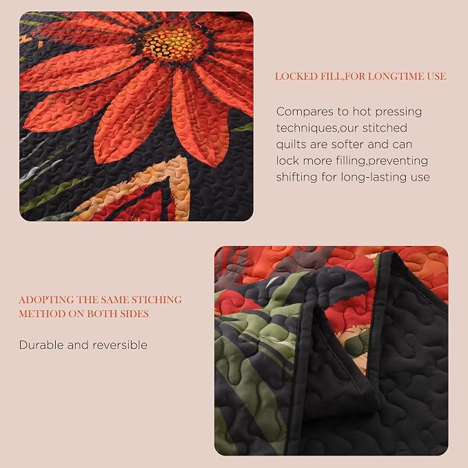 Oversized King Quilt Set Black, 128x120 Floral Super King Bedspread | 3 Pieces - Image 8