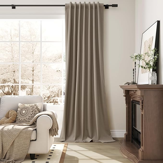 Light Camel 100% Blackout Linen Curtains 90 Inches Long 2 Panel Set Blackout - Image 4