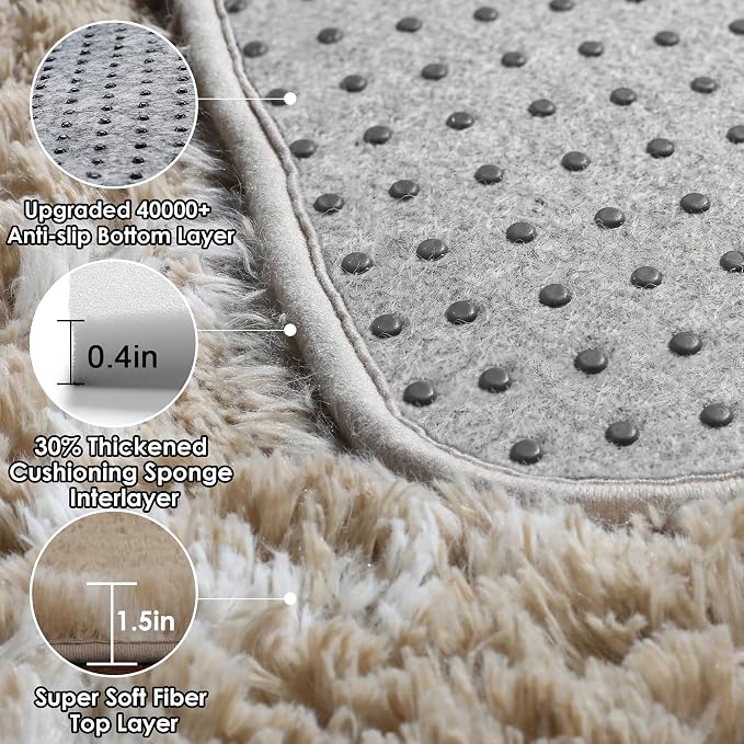 Area Rugs for Bedroom Living Room, 4x6 Fluffy Beige and White Throw Rug - Image 4