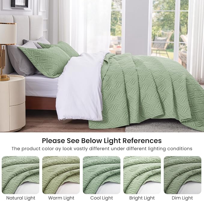 Love's cabin California King Size Quilt Bedding Set Sage Bedspread - Image 5