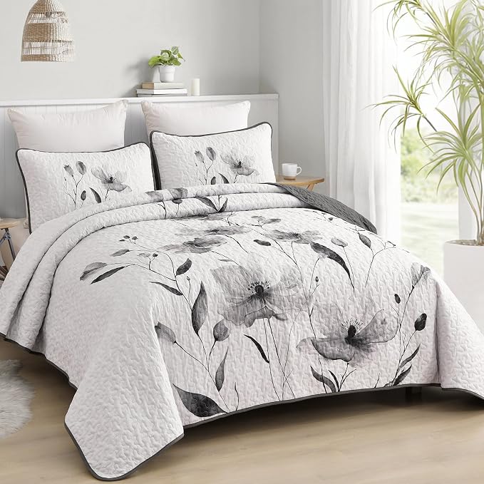 Mybedsoul King Size Quilt Set Grey, Reversible Polyester Coverlet Set - Image 2