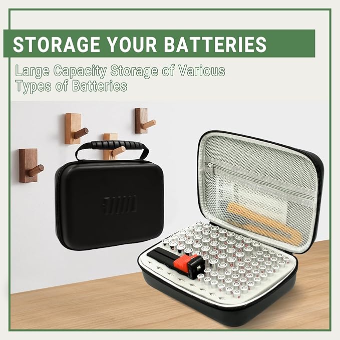 stukcaze Battery Organizer Storage Case with Tester for AA AAA Button Battery Holder Carrying 3 Batteries Variety Pack 88 Batteries Zipper Mesh Bag (Batteries Not Included)