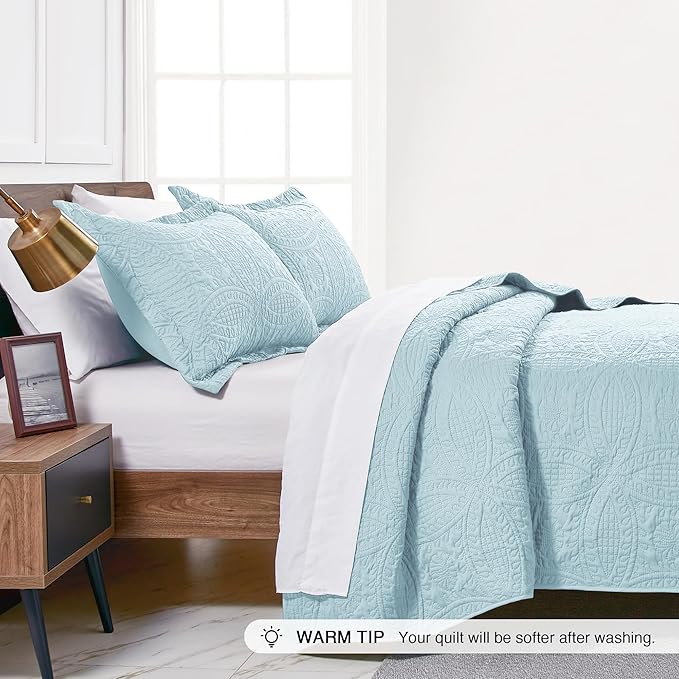 Love's cabin California King Size Quilt Set Spa-Blue Bedspreads - Image 4