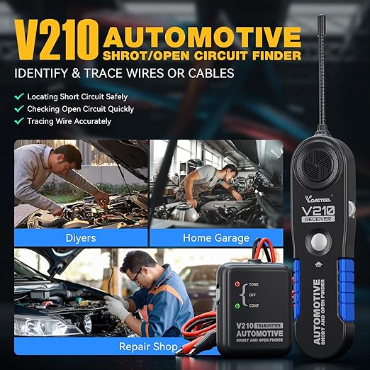 VDIAGTOOL V210 Wire Tracer Electrical Automotive Open & Short Finder Circuit Tester Circuit Breaker Finder Fault Probe Wire Tracker Electrical DC 6-42V