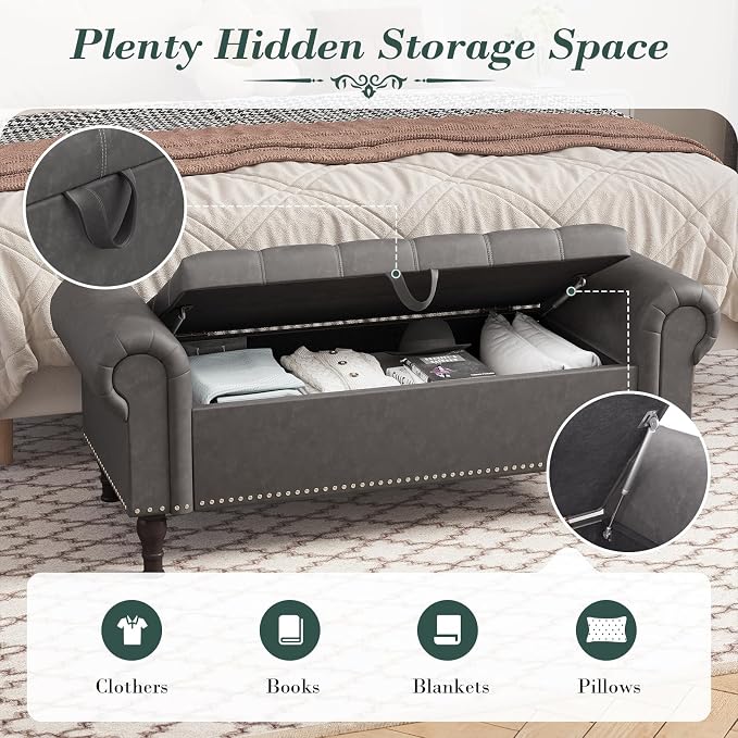 Apicizon 51” Bench with Storage, Upholstered Tufted Button Bedroom Bench with - Image 7