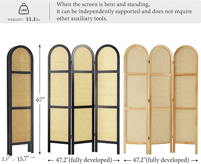 Svimi Room Divider and Folding Privacy Screens, Pine Wood 5.6 Ft Double Hinged - Image 4