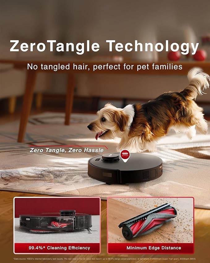 Yeedi M12 PRO Robot Vacuum and Mop Combo, 11000Pa Powerful Suction, ZeroTangle Hair-Free Brush, Auto Mop Washing & Drying, Smart Obstacle Avoidance, Self-Emptying Dock, Ideal for Pet Homes