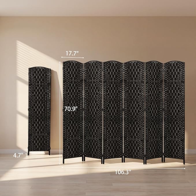 HOMCOM Room Divider 6-Panel, 6FT-Tall Folding Privacy Screen, Coffee | - Image 7