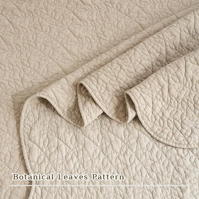 CozyTide Oversized King Bedspread 128"x120", Stone-Washed Cotton Wheat Leaves - Image 3