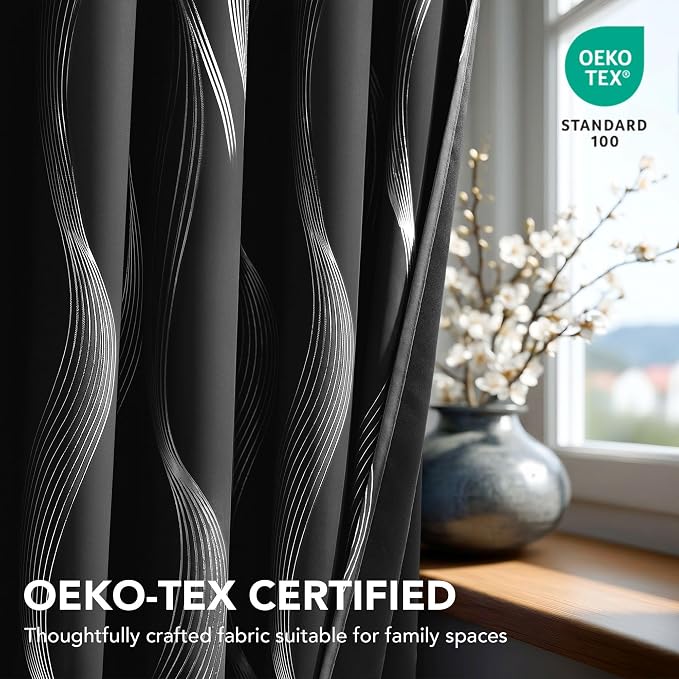 Deconovo Silver Foil Wave Pattern Total Blackout Curtain Panels, Living Room - Image 5