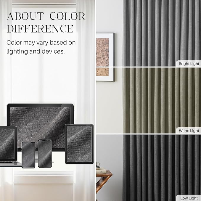 AUSSPVOCT Pinch Pleated 90 Inch Linen Curtains 100% Blackout - Image 9