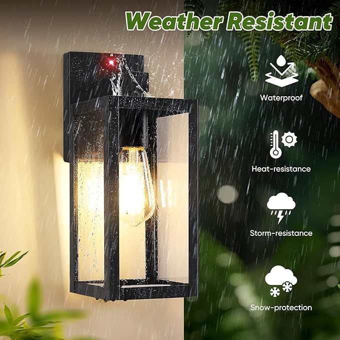 BesLowe 13" Upgraded Motion Sensor Outdoor Wall Lights, 2-Pack Dusk to Dawn Porch Light Outdoor Wall Sconce Lanterns, 3 Lighting Modes Exterior Lighting Fixtures, Black Outside Lights for House Garage