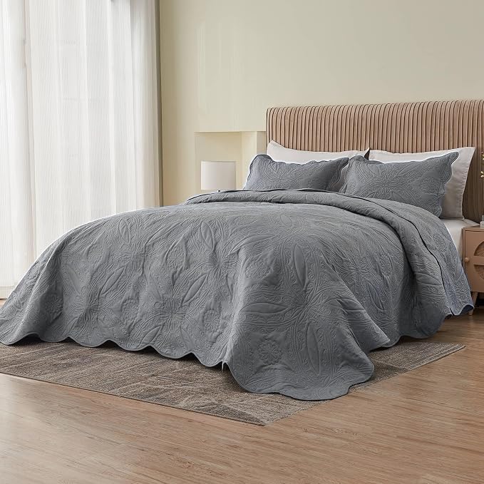 Kingnex Oversized Cal King Bedspreads 120x120 Ultrasonic Quilted Grey | - Image 3