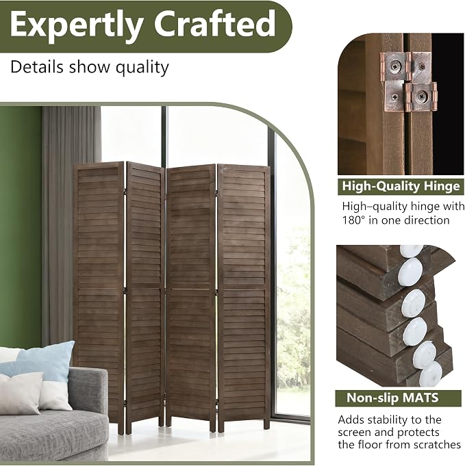 FDW 4 Panel Wood Room Divider 5.75 FT Tall Privacy Screen Folding Partition - Image 4
