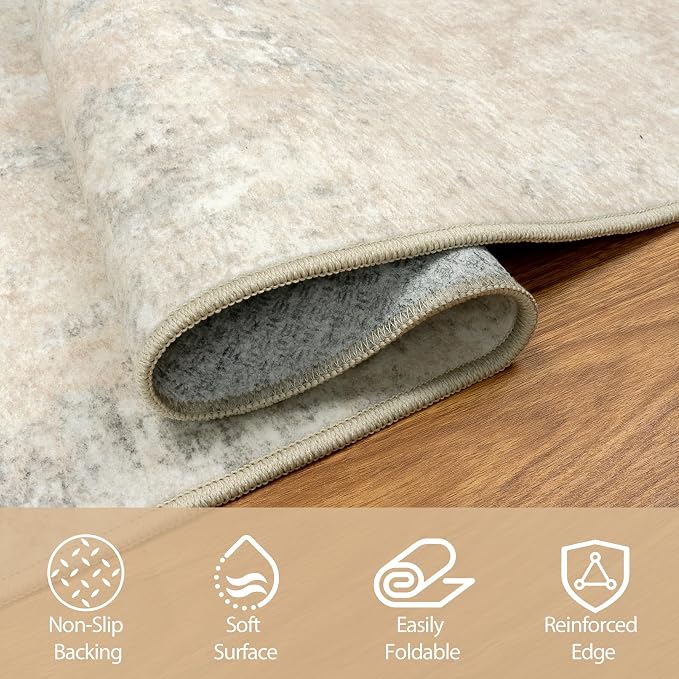 5x8 Area Rugs for Living Room Washable Bedroom Dining Room Beige Grey | Modern - Image 4