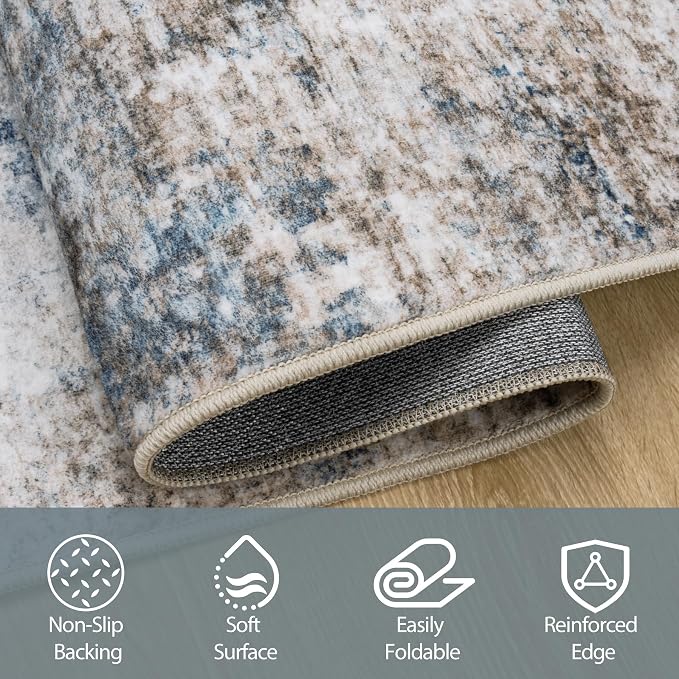 Aelenmu 10x14 Area Rugs for Living Room Washable Dining Room Brown Blue | - Image 4
