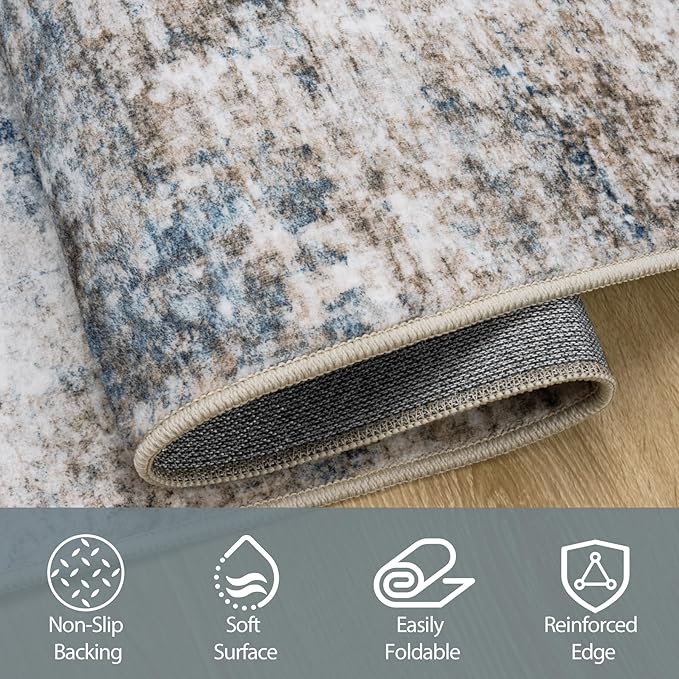 8x10 Area Rugs for Living Room Washable Bedroom Dining Room Brown Blue | Modern - Image 4