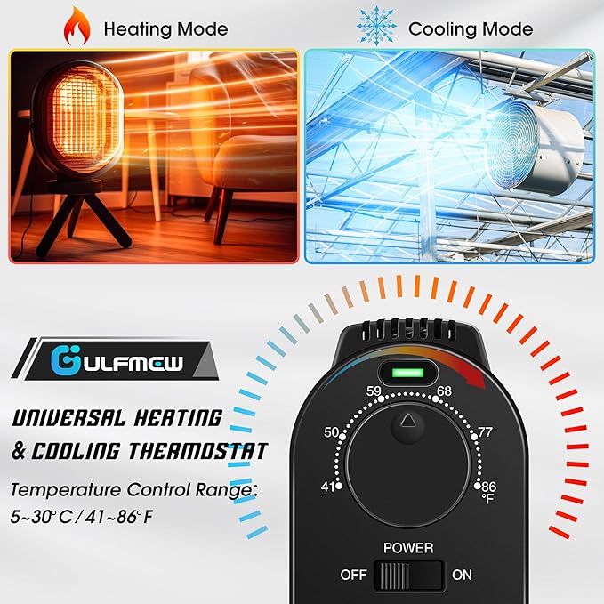 2 Pcs Plug in Thermostat for Heater, Thermostat Plug Outlet with 4.9FT Power Cord, Heating and Cooling Thermostats Outlet with Temperature Probe for Space Heater, Greenhouse Fan (Black)