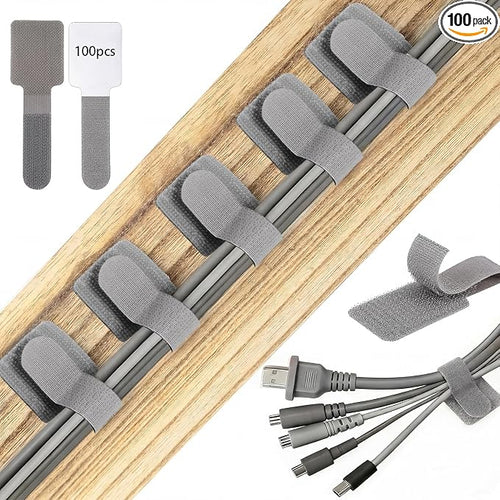 100 Pcs Hook and Loop Cable Straps, Cable Management Under Desk, Residue-Free by WSICSE