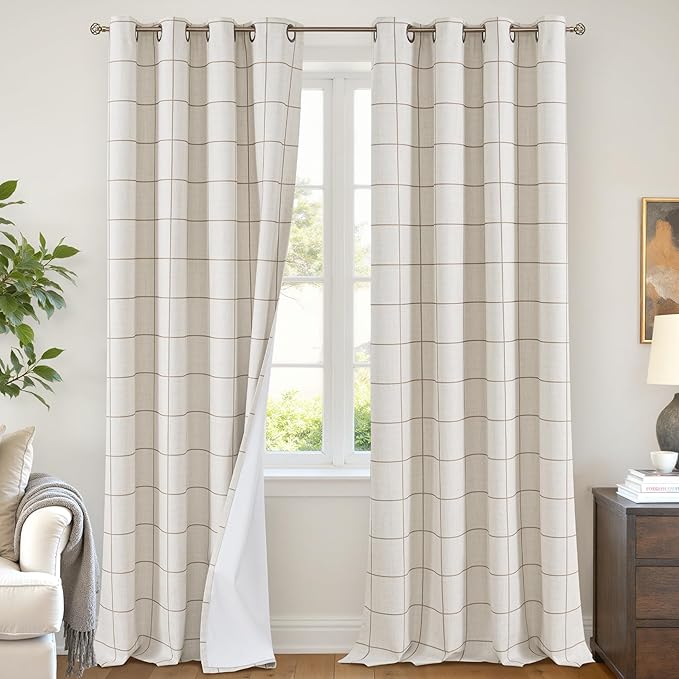 Plaid Blackout Curtains 96 Inch Long, 52 Wide 2 Panels, Thick Boho Patterned by Lajode