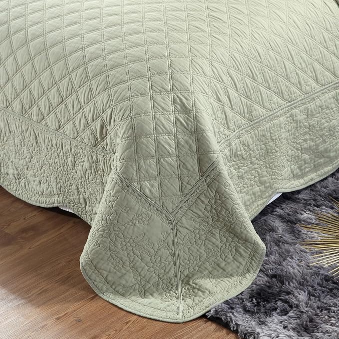 ROOMLIFE Quilt Set King Size 3D Floral Embroidery Pattern 3-Piece Cotton - Image 2