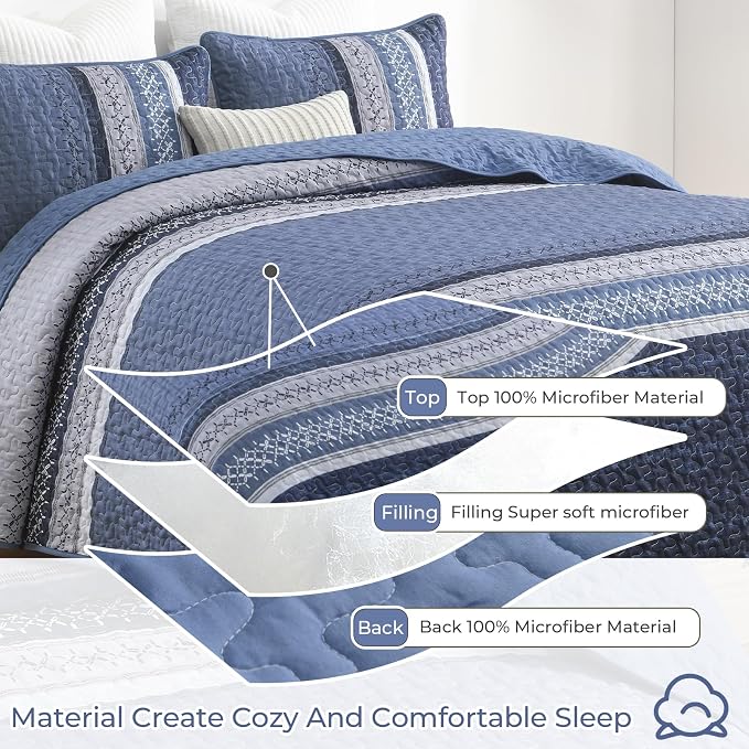 Cottolester King Quilt Bedding Set, All Seasons Microfiber Boho Quilt Set - Image 5