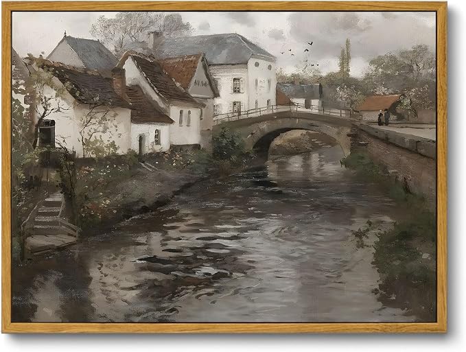 OIQArtOIQ Vintage Landscape Canvas Wall Art Framed Natural Scenery Painting by OIQArtOIQ
