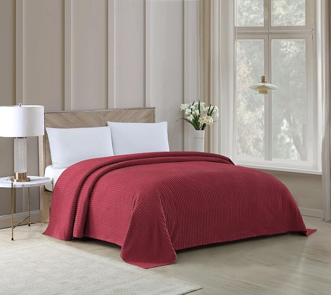 Beatrice Home Fashions Full Channel Chenille Bedspread, Burgundy | Soft - Image 2