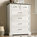 Farmhouse 6 Drawers Dresser for Bedroom, 43" Tall Modern Chest of Drawers with Deep Drawers & Bar Handles, Rustic Wood Dresser TV Stand, Wooden Closet Storage Organizer for Living Room, Hallway, White