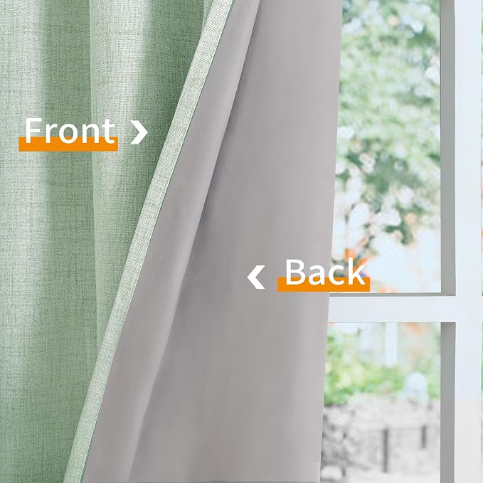 YoungsTex Sage Green Linen Blackout Curtains 45 Inch Length - Image 7