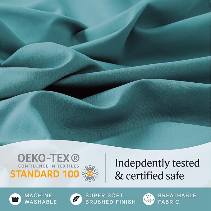 LuxClub 3 PC Twin XL Sheet Set, Deep Pockets Wrinkle Free Cooling Bed Sheets Hotel Bedding for Women, Men, Kids & Teens, Includes 1 Fitted Sheet, 1 Flat Sheet and 1 Pillowcase-Silky Soft Teal