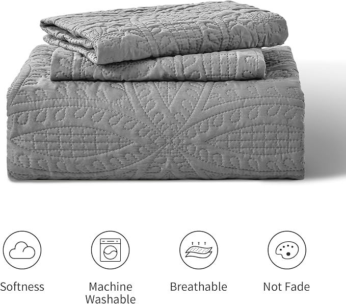 Love's cabin Oversized King Size Quilt Bedding Set Grey Bedspreads - Image 8
