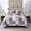 Quilt Set 3-Piece Oversized Quilted Bedspread Coverlet Set Grey European by Travan