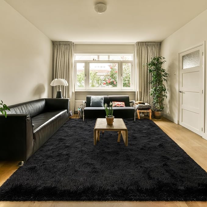 HOMORE Black Rugs for Living Room, 5x8 Area Rugs for Bedroom Fluffy Furry Rug - Image 3
