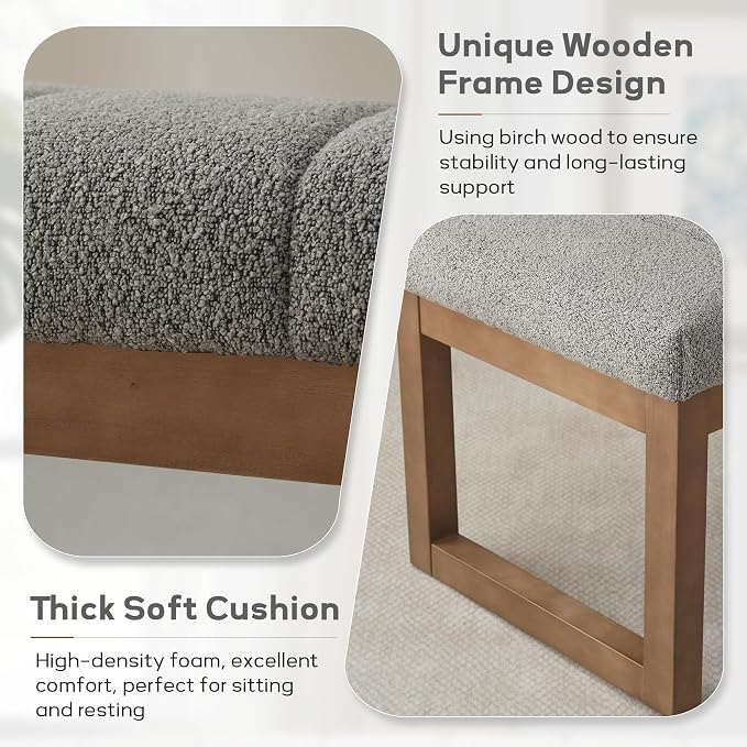 Zihanhome 52.7" Bedroom Bench for End of Bed, Modern Upholstered Teddy Fabric - Image 5