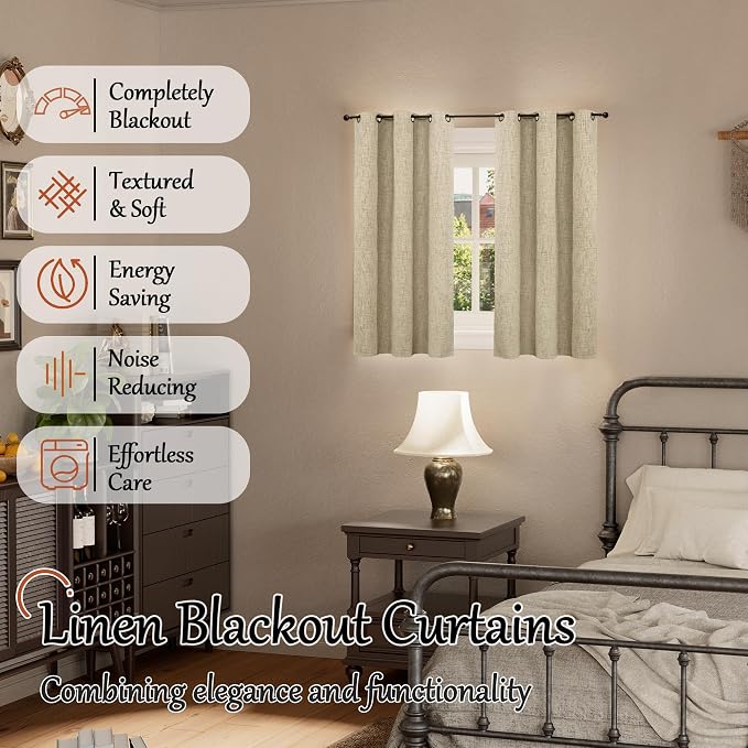 Short Burlap Blackout Curtains 45 Inch Length Each 38 Wide 2 Panels | Thermal - Image 2