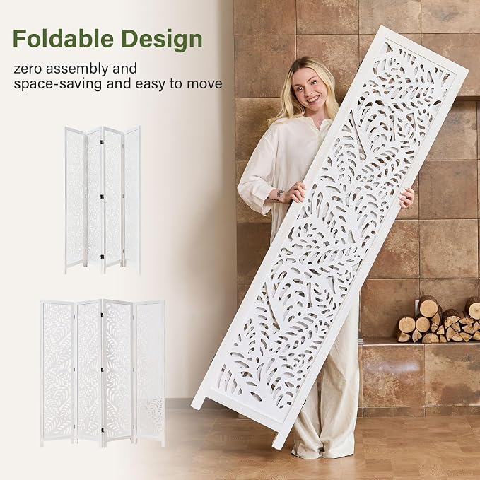 Leaf-Carved Room Divider Privacy Screen - Image 3