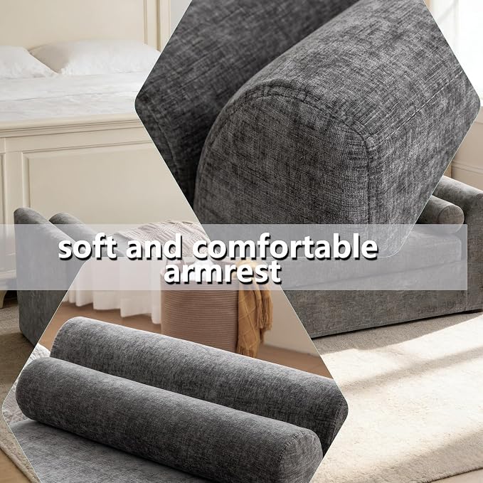 88.6" Extra Large End of Bed Sofa Gray, Chenille Oversized Chaise Lounge Bench - Image 3