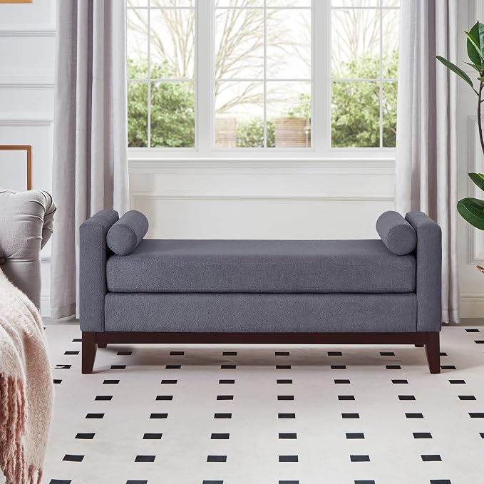 51" Full Size End of Bed Bench for Bedroom Living Room, Dark Grey. - Image 5