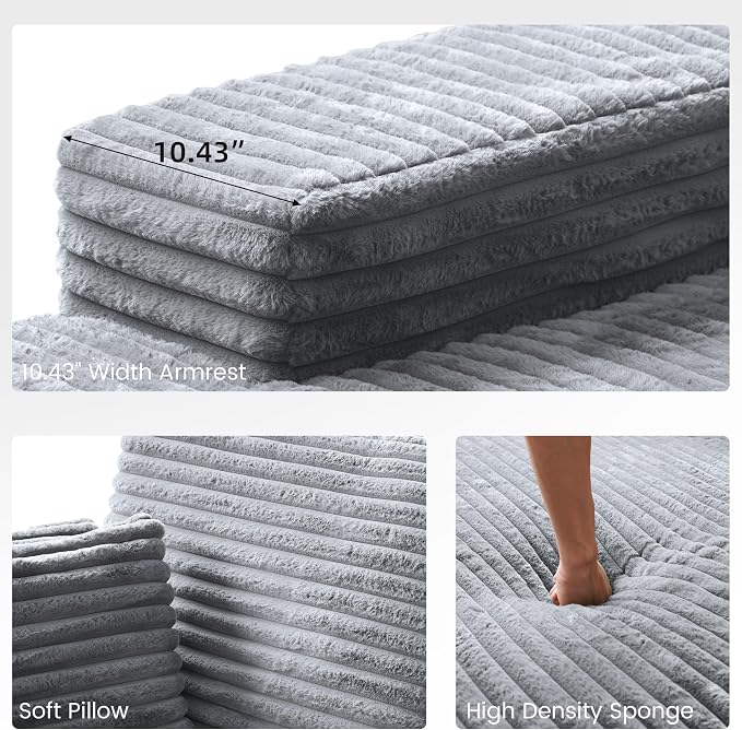 Oversized Chaise Lounge Chair Indoor, Plush Corduroy Boneless Sofa Bed - Image 4