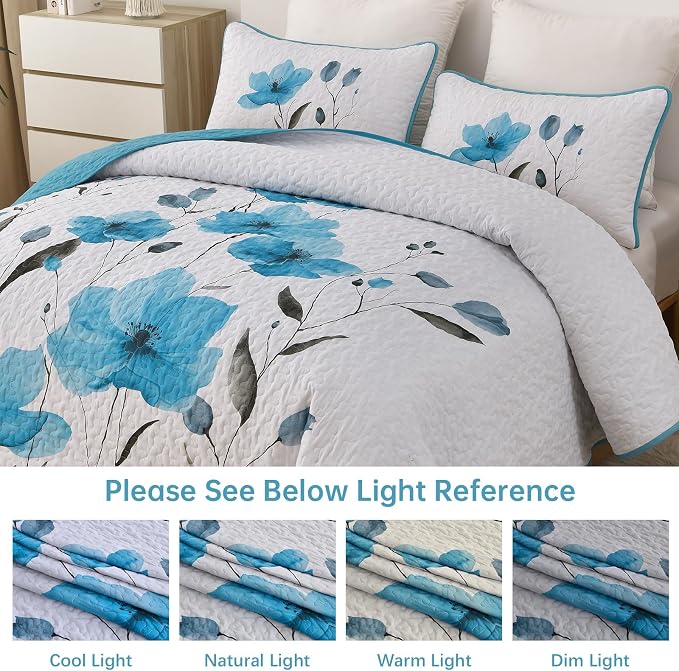 Mybedsoul Full/Queen Quilt Set Teal, Reversible Polyester Coverlet Set - Image 7
