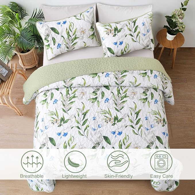 Anibedding Queen Quilt Set, Floral Botanical Bedspread - Image 2