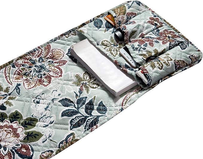 Brilliant Sunshine Vintage Green Flowers Couch Armrest Cover, Armrest Organizer - Image 4