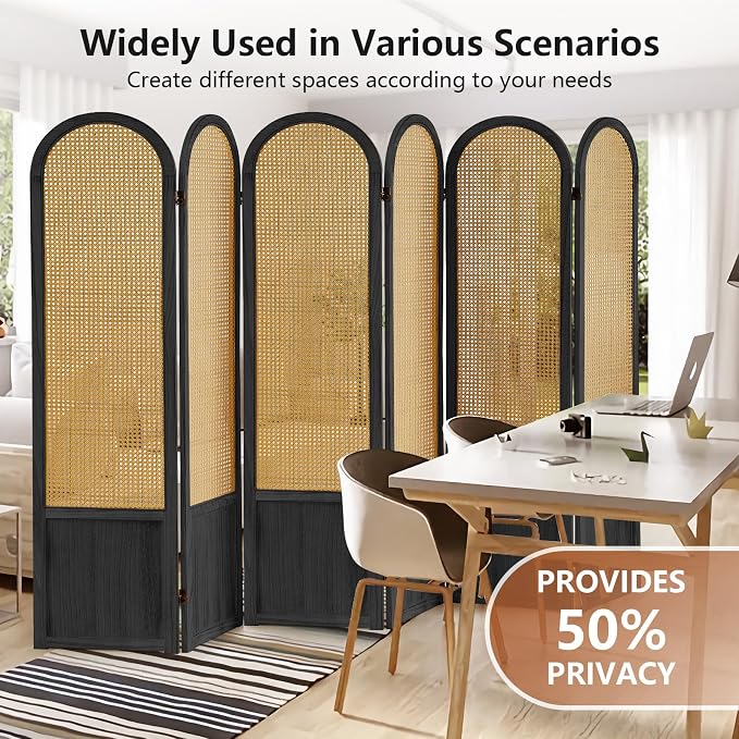 Rattan Room Divider, 6 Panel Folding Room Screen Divider, Foldable Room - Image 2