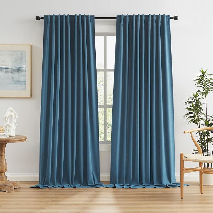 2 PCs Flax Linen Textured Blackout Curtains 72 Inch Wide x 102 Inch Long by KEQIAOSUOCAI