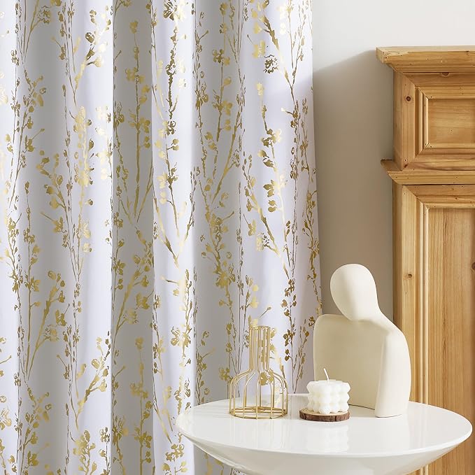 NICETOWN Gold Foil Printed Floral Curtains 100% Blackout, Grommet Branch - Image 5