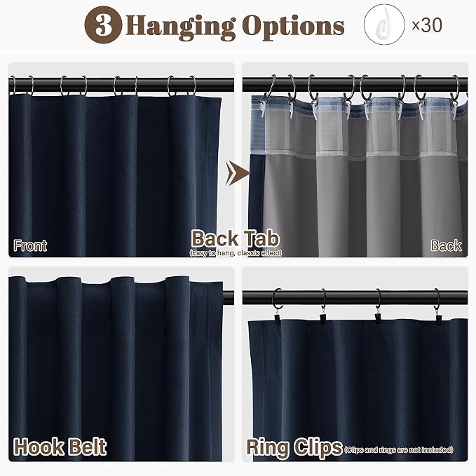Navy Blue 100% Blackout Linen Curtains - Image 2