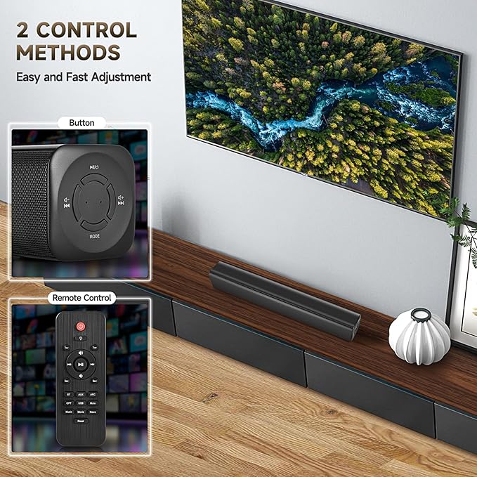 Fansbe Direct Sound Bar Speakers Bluetooth Wireless, TV Speakers Sound Bar Subwoofer, Home Theater Surround Sound Bar HDMI(ARC) Optical AUX USB 2.1ch Home Audio Sound System TV PC Wall Mount, Black
